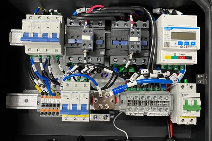 Automatic changeover switch enclosure wired up for backup power