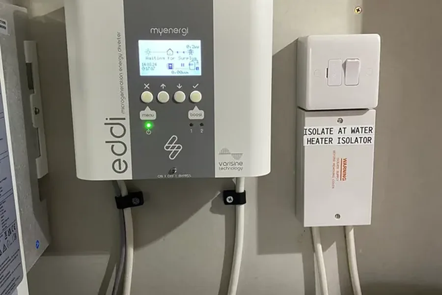 myenergi Eddi diverter installed with its isolator switch