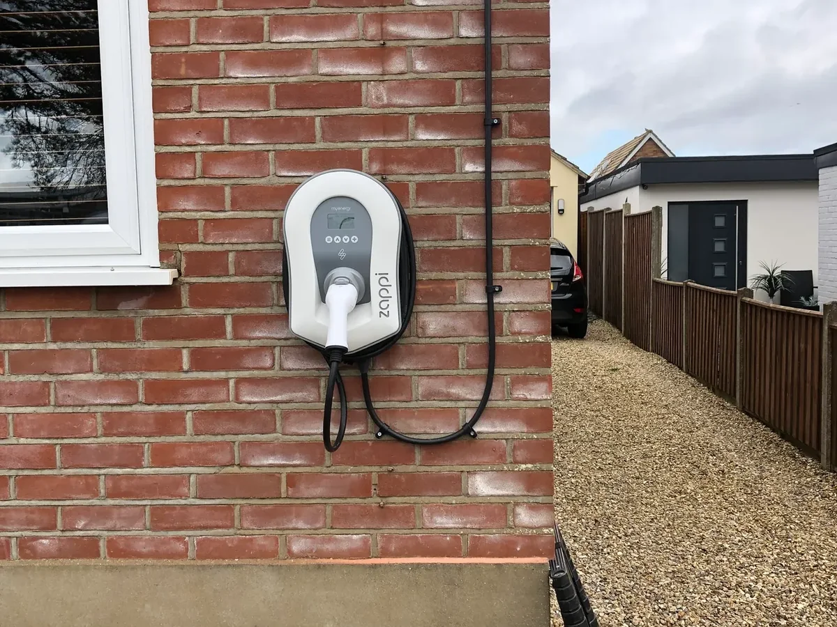 EV charger installed on a residential driveway
